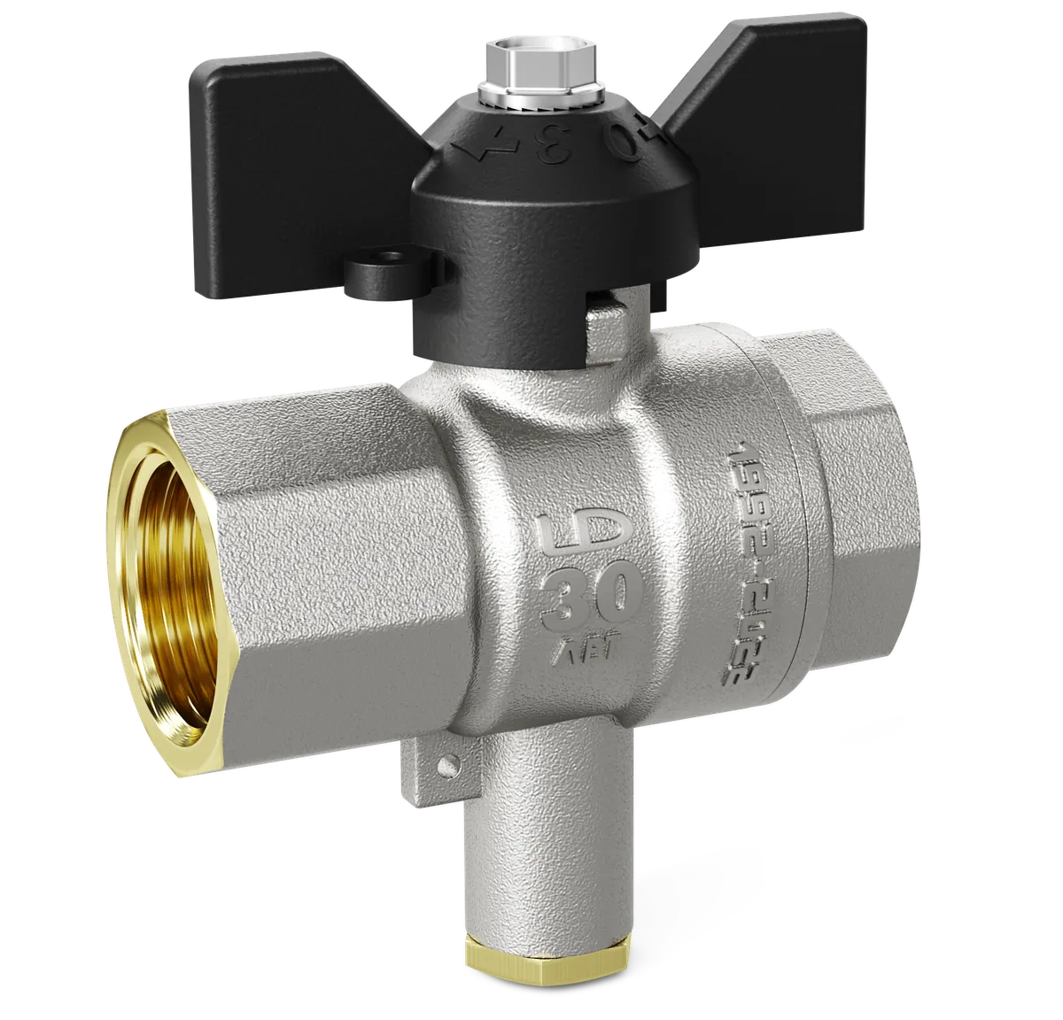 Кран шаровой для датчика температуры Ду 15 вн.-вн. бабочка LD Pride 45.15.В-В.T.Б